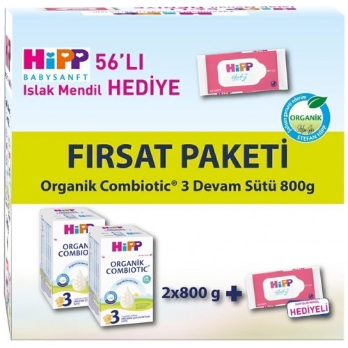 Hipp 3 Organik Devam Sütü Combiotic 800grx2 Adet (Islak Mendil Hediye)