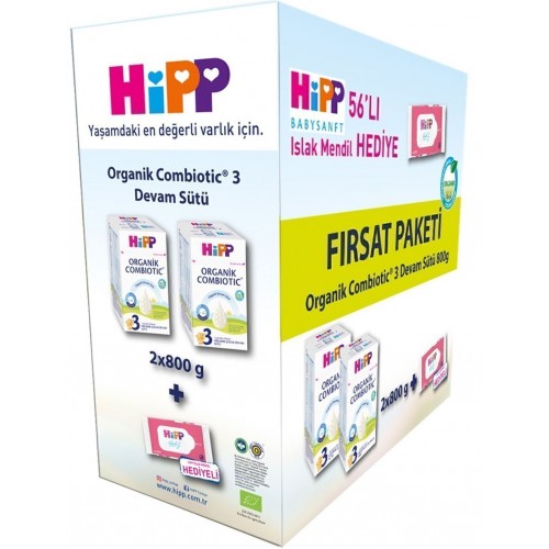 Hipp 3 Organik Devam Sütü Combiotic 800grx2 Adet (Islak Mendil Hediye)