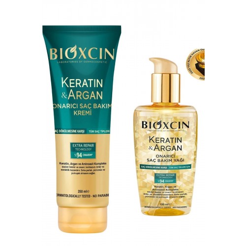 Bioxcin Keratin Argan Saç Bakım Yağı 150 ml ve Saç Bakım Kremi 250 ml