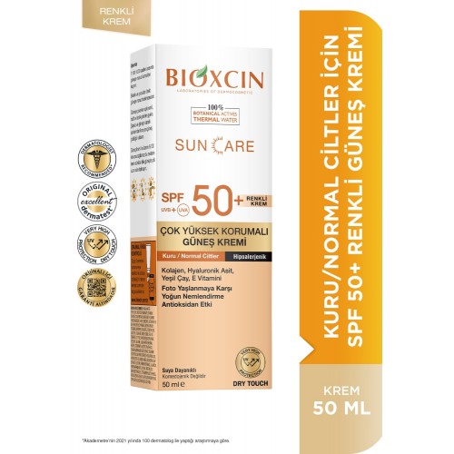 Bioxcin Sun Care Kuru-Normal Ciltler Renkli Güneş Kremi Spf 50+ 50 ml
