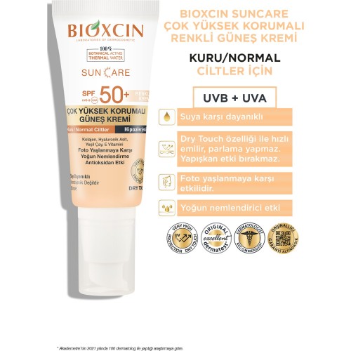 Bioxcin Sun Care Kuru-Normal Ciltler Renkli Güneş Kremi Spf 50+ 50 ml