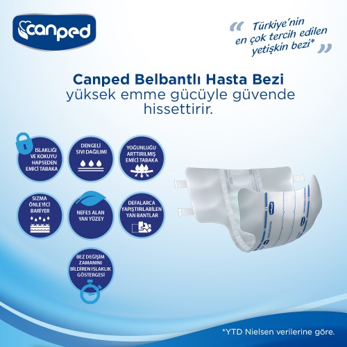 Canped Belbantlı Tekstil Yüzeyli Hasta Bezi Büyük Boy Large 120 li