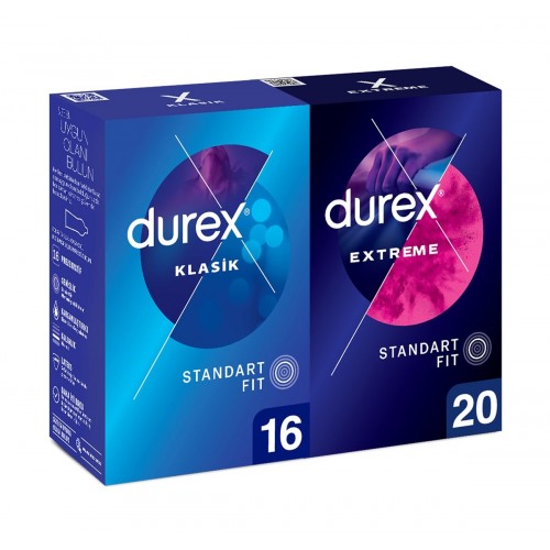 Durex Klasik Kondom 16 lı ve Extreme Prezervatif 20 li