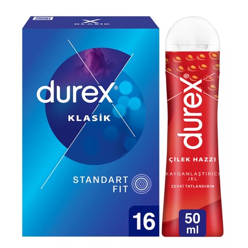 Durex Klasik Kondom 16 lı ve Durex Kayganlaştırıcı Jel Çilek Haz 50 ml