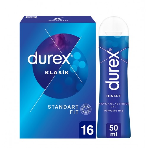 Durex Klasik Kondom 16 lı ve Durex Kayganlaştırıcı Jel Hisset 50 ml