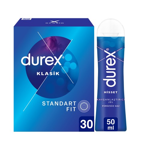 Durex Klasik Kondom 30 lu ve Kayganlaştırıcı Jel Hisset 50 ml