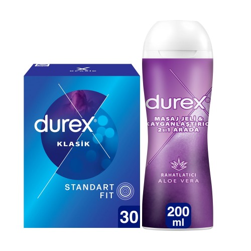 Durex Klasik Kondom 30 ve Aloe Vera Kayganlaştırıcı Masaj Jeli 200 ml