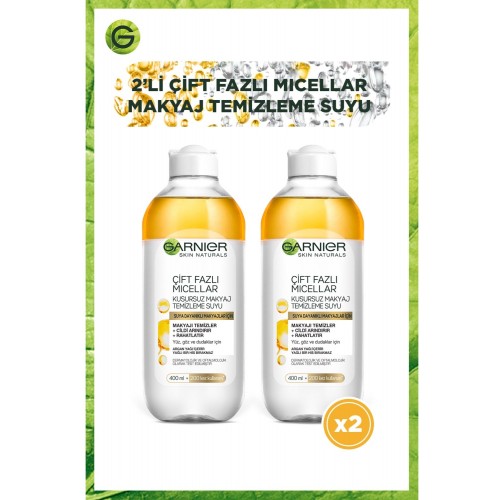 Garnier Çift Fazlı Micellar Kusursuz Makyaj Temizleme Suyu 400 ml x 2Adet