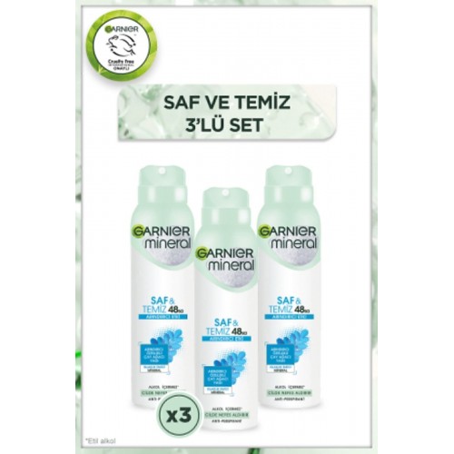 Garnier Mineral Saf ve Temiz Kadın Sprey Deodorant 150 ml x 3 Adet