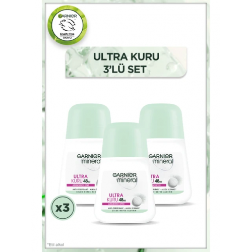 Garnier Mineral Ultra Kuru Roll On Deodorant 50 ml x 3 Adet