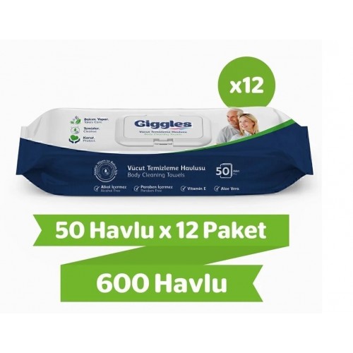 Giggles Vücut Temizleme Havlusu 50 li x 12 Adet