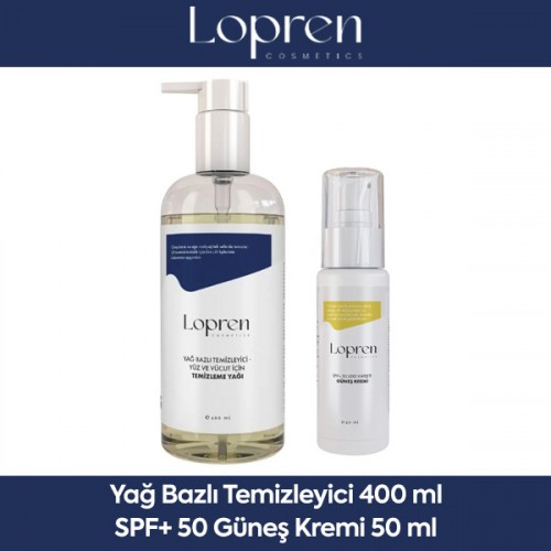 Lopren Yağ Bazlı Temizleme Yağ 400 ml & +50 Leke Karşıtı Güneş Krem 50 ml