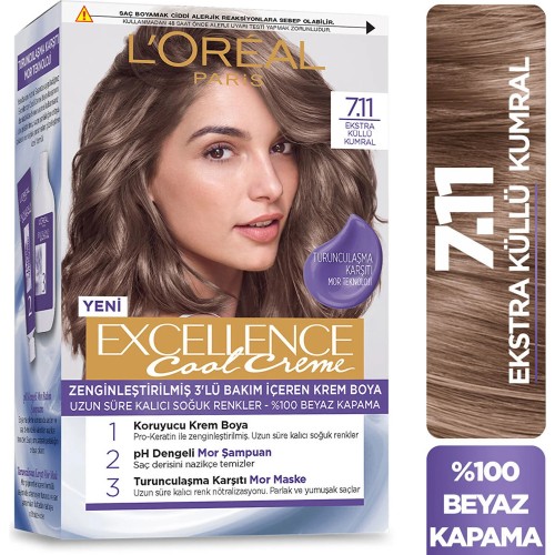 Loreal Paris Excellence Cool Creme 7.11 Ekstra Küllü Kumral Saç Boyası x 2 Adet