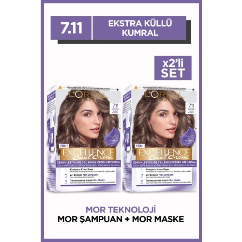 Loreal Paris Excellence Cool Creme 7.11 Ekstra Küllü Kumral Saç Boyası x 2 Adet