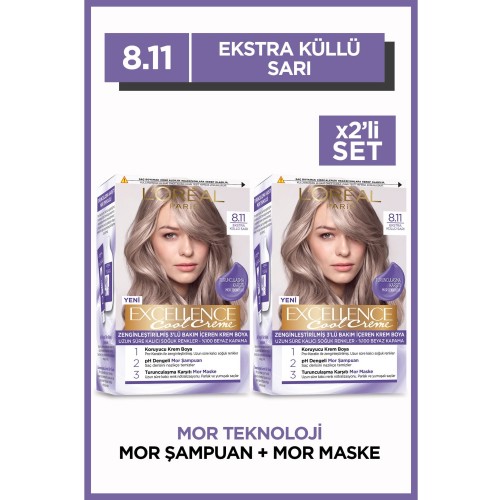 Loreal Paris Excellence Cool Creme 8.11 Ekstra Küllü Sarı Saç Boyası x 2 Adet