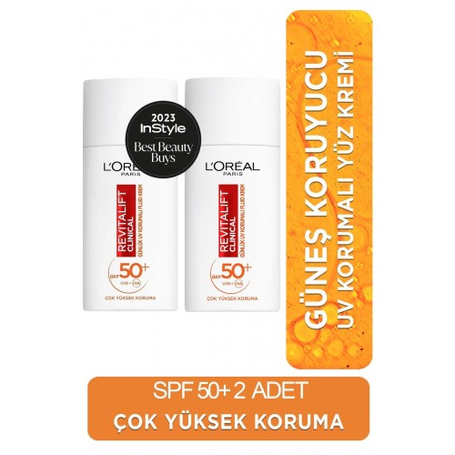 Loreal Paris Revitalift Clinical Spf 50+ Yüz Güneş Kremi 50 ml x 2Adet