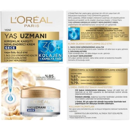 Loreal Paris Yaş Uzmanı 30+ Kırışıklık Karşıtı Nemlendirici Gece Kremi