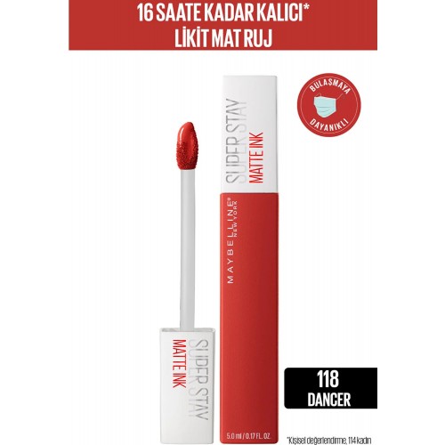 Maybelline New York Super Stay Matte Ink Mat 118  Kiremit Kırmızı Ruj