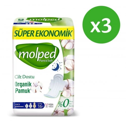 Molped Pure & Soft Gece Süper Ekonomik Ped 16 lı x 3 Adet