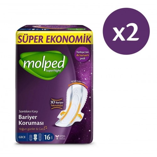 Molped Supernight Gece Hijyenik Ped 16 lı x 2 Adet