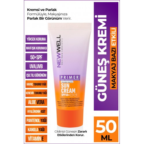 New Well Makyaj Bazı Güneş Kremi Aydınlatıcı Etkili 50+ SPF 50 ml