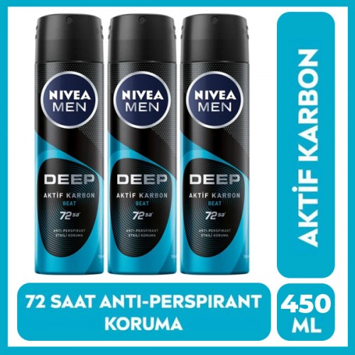 Nivea Erkek Deep Beat Aktif Karbon Deodorant 150 ml x 3 Adet