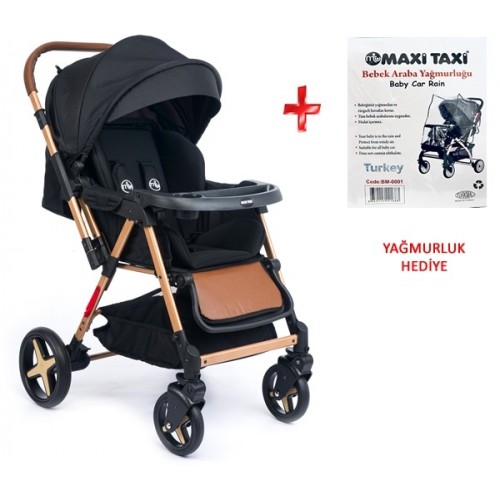 Maxi Taxi Milano Çift Yönlü Bebek Arabası-Gold Siyah(Yağmurluk Hediye)