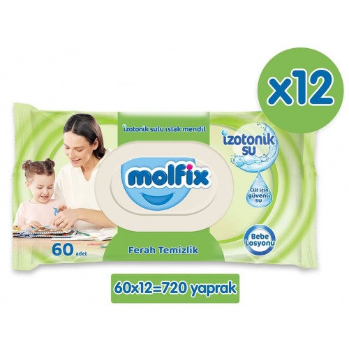 Molfix İzotonik Sulu Mendil Ferah 60 li x 12 Adet (720 Yaprak)