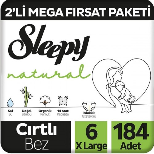 Sleepy Natural Fırsat Paketi Bebek Bezi 6 Numara Xlarge 184 Adet