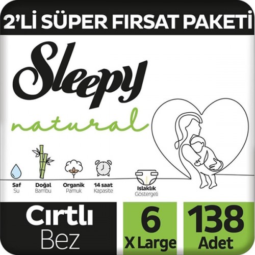 Sleepy Natural Fırsat Paketi Bebek Bezi 6 Numara Xlarge 138 Adet