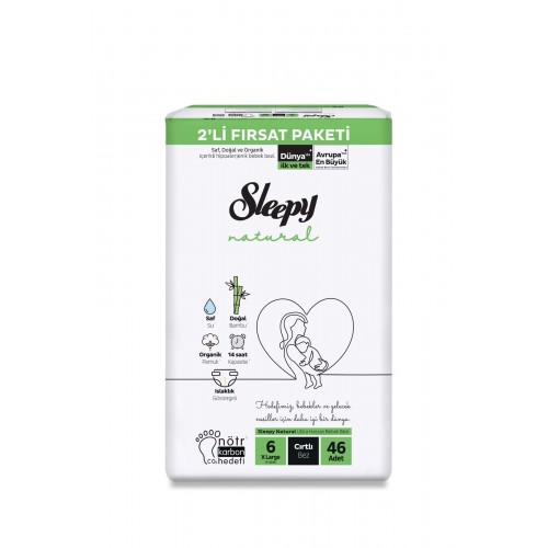 Sleepy Natural 2'li Fırsat Paketi 6 Numara XLarge Bebek Bezi 46 Adet